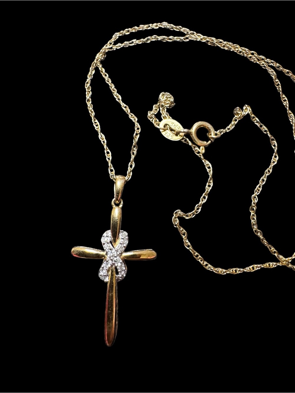 Gold over Silver Cross Necklace with Lab Grown Diamonds Accent - Women's Jewelry